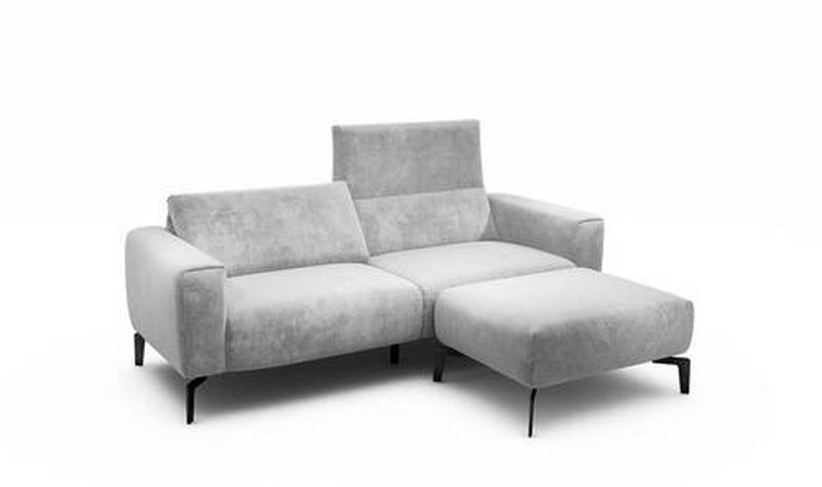 2,5-Sitzer inkl. Hocker in Samt Hellgrau  - Hellgrau/Schwarz, Design, Textil/Metall (220/86/86-94cm) - SENSOO