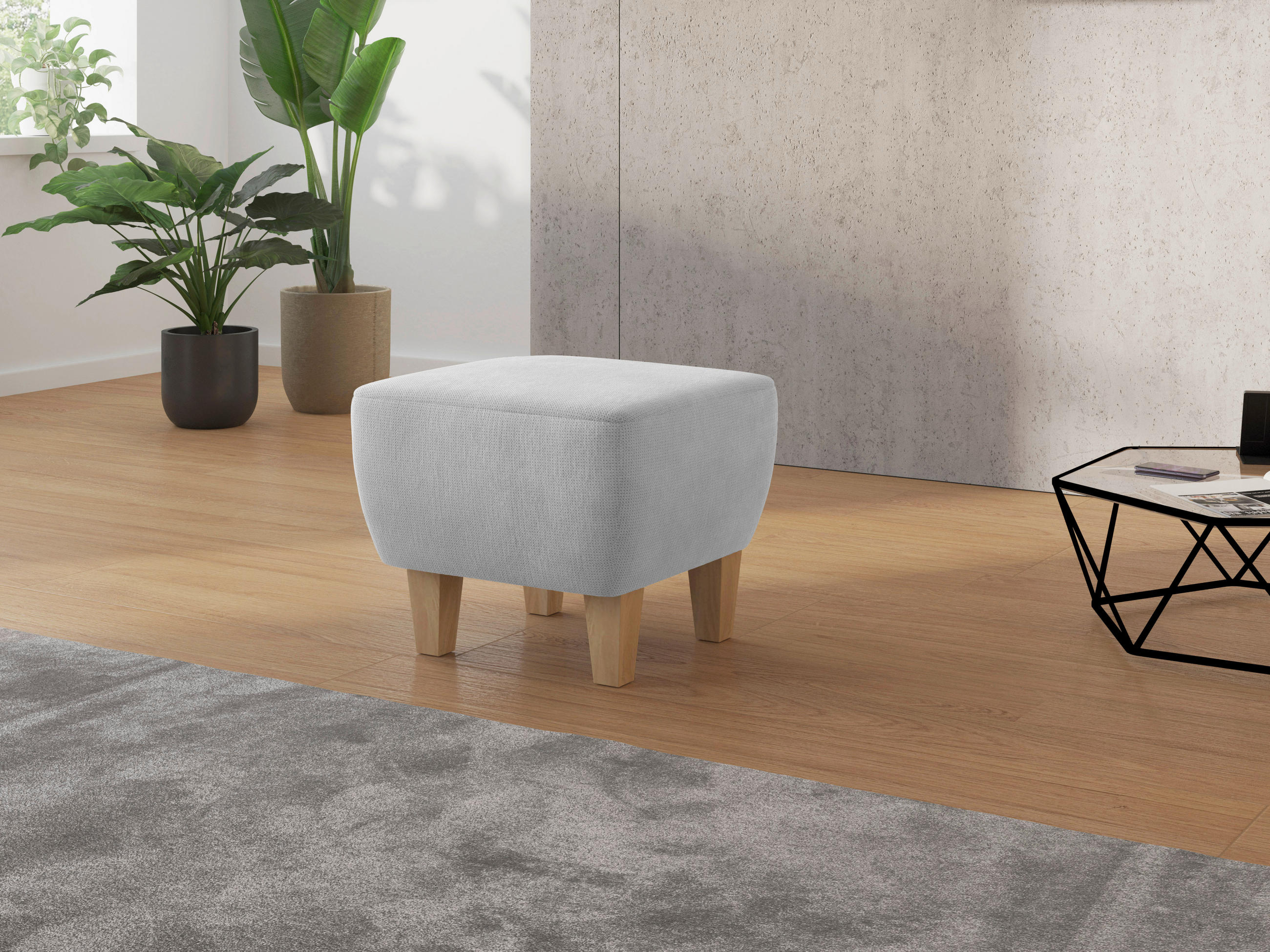 HOCKER Textil Silberfarben  - Eichefarben/Silberfarben, Konventionell, Holz/Textil (56/46/56cm) - Sit & More