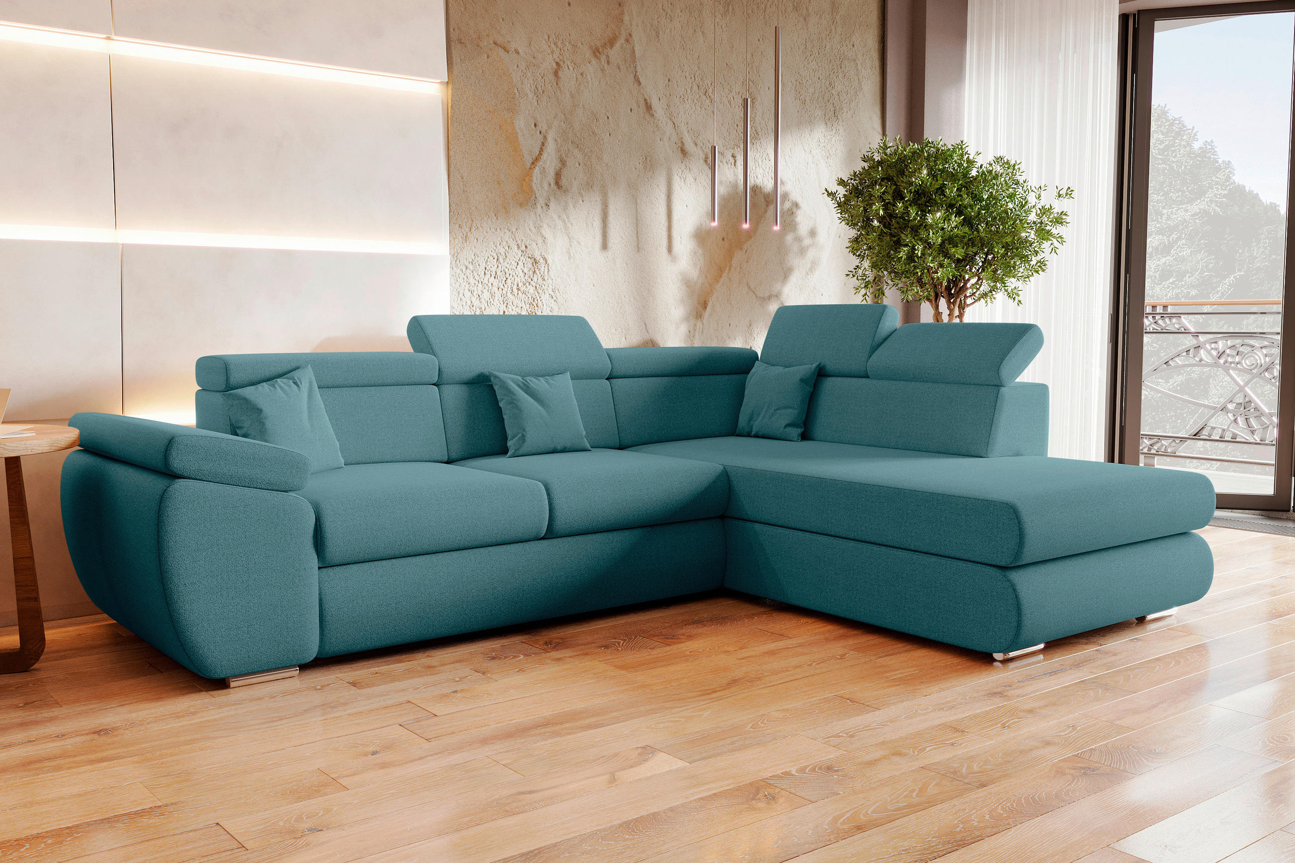 ECKSOFA Petrol Struktur  - Chromfarben/Petrol, KONVENTIONELL, Kunststoff/Textil (282/205cm) - Carryhome