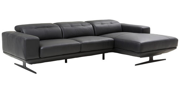 ECKSOFA in Echtleder Schwarz - Schwarz, Design, Leder/Metall (282/162cm) - Xora
