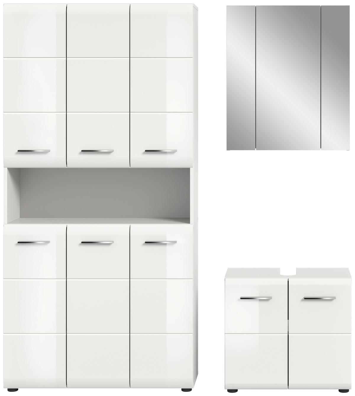 BADEZIMMER 3-teilig  in 150 cm  - Weiß Hochglanz/Silberfarben, MODERN, Holzwerkstoff/Kunststoff (150cm) - MID.YOU