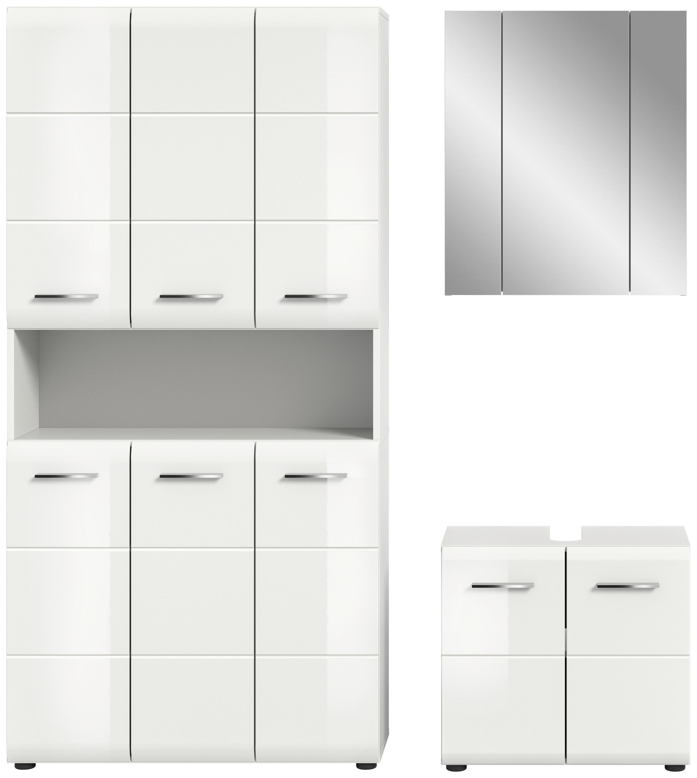 Thumbnail - Mid.you Badezimmer, Weiß, Weiß Hochglanz, Kunststoff, 3-teilig, 15 Fächer, 150x185x30 cm, FSC Mix, stehend, Badezimmer, ...