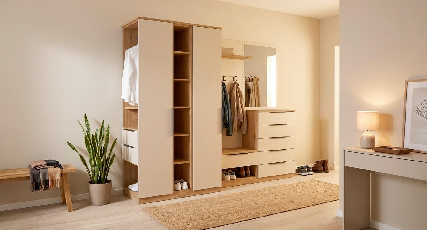 GARDEROBE  in 280/222,5/62 cm  - Champagner/Eichefarben, KONVENTIONELL, Glas/Holzwerkstoff (280/222,5/62cm)