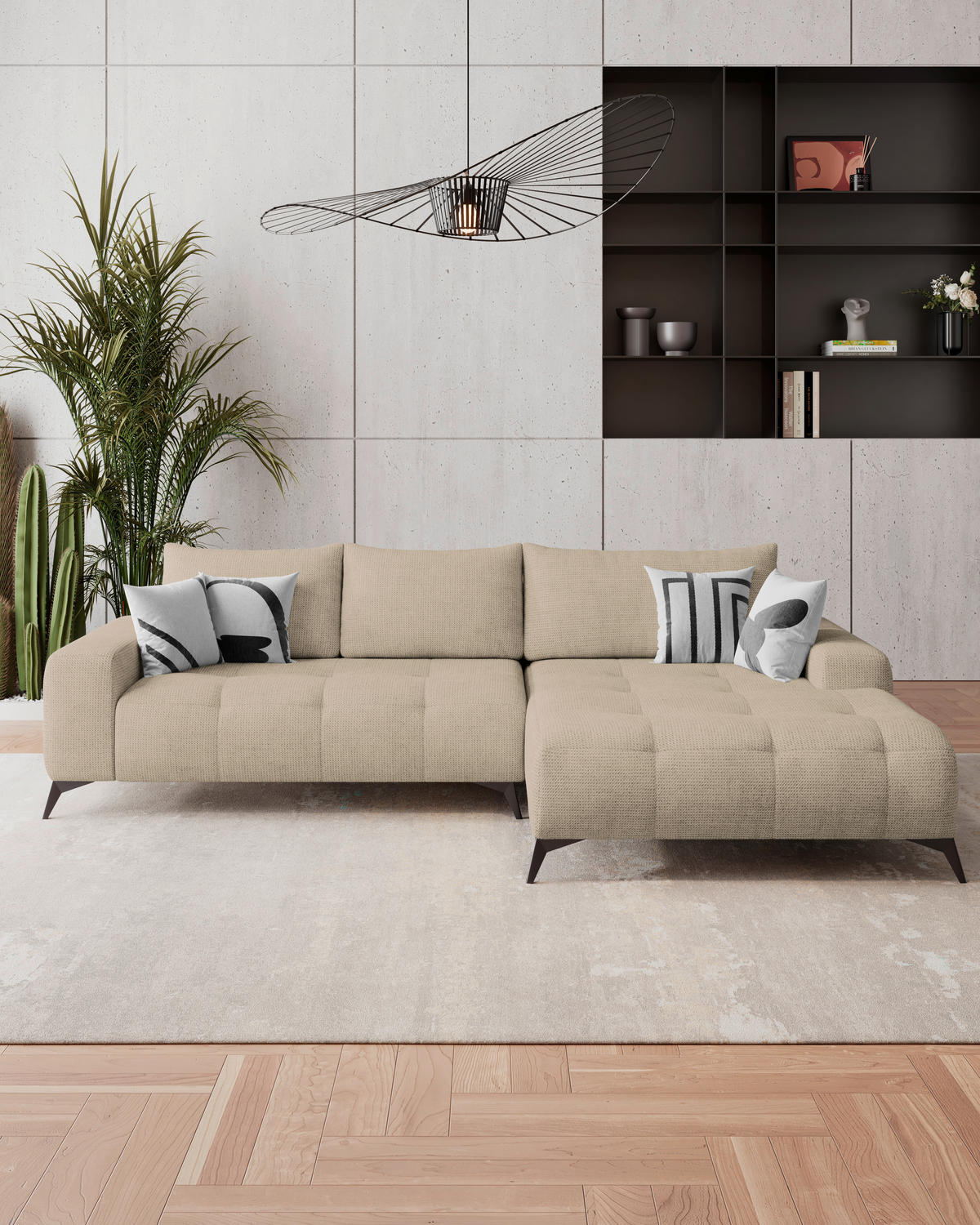 HÖRNSOFFA i flatväv beige  - beige/svart, Trend, metall/textil (290/175cm) - MID.YOU