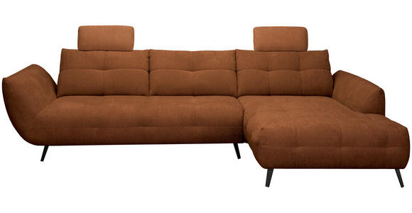 ECKSOFA Dunkelorange Chenille Armlehnenkissen, Rücken echt, Sitztiefenverstellung  - Dunkelorange/Schwarz, KONVENTIONELL, Textil/Metall (313/215cm) - Hom`in