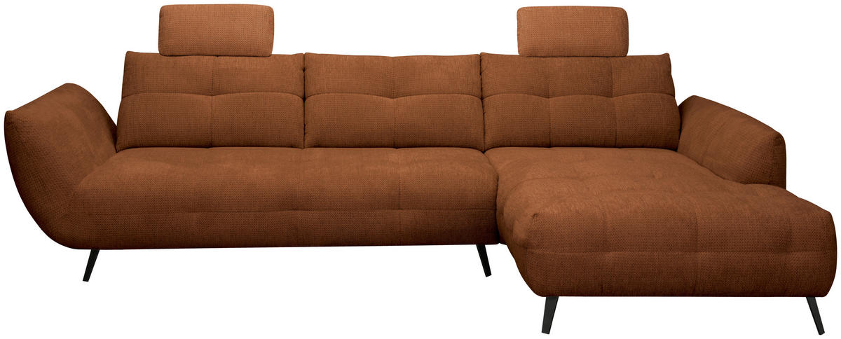 ECKSOFA Dunkelorange Chenille Armlehnenkissen, Rücken echt, Sitztiefenverstellung  - Dunkelorange/Schwarz, KONVENTIONELL, Textil/Metall (313/215cm) - Hom`in