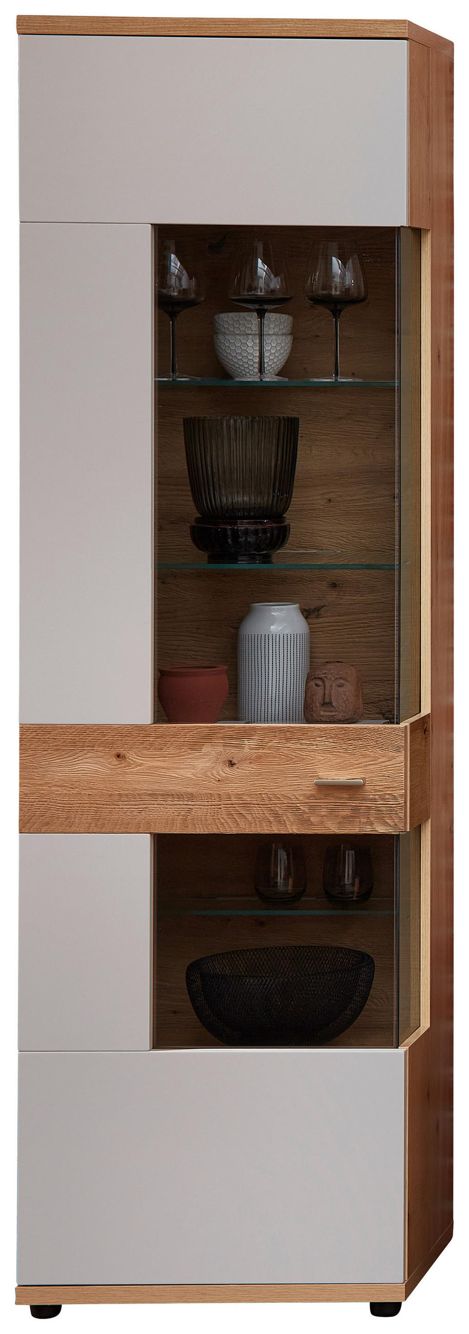 VITRINE Hellgrau, Eiche Artisan, Wildeiche  60/201/38 cm  - Wildeiche/Zinkfarben, Design, Glas/Holz (60/201/38cm) - Novel