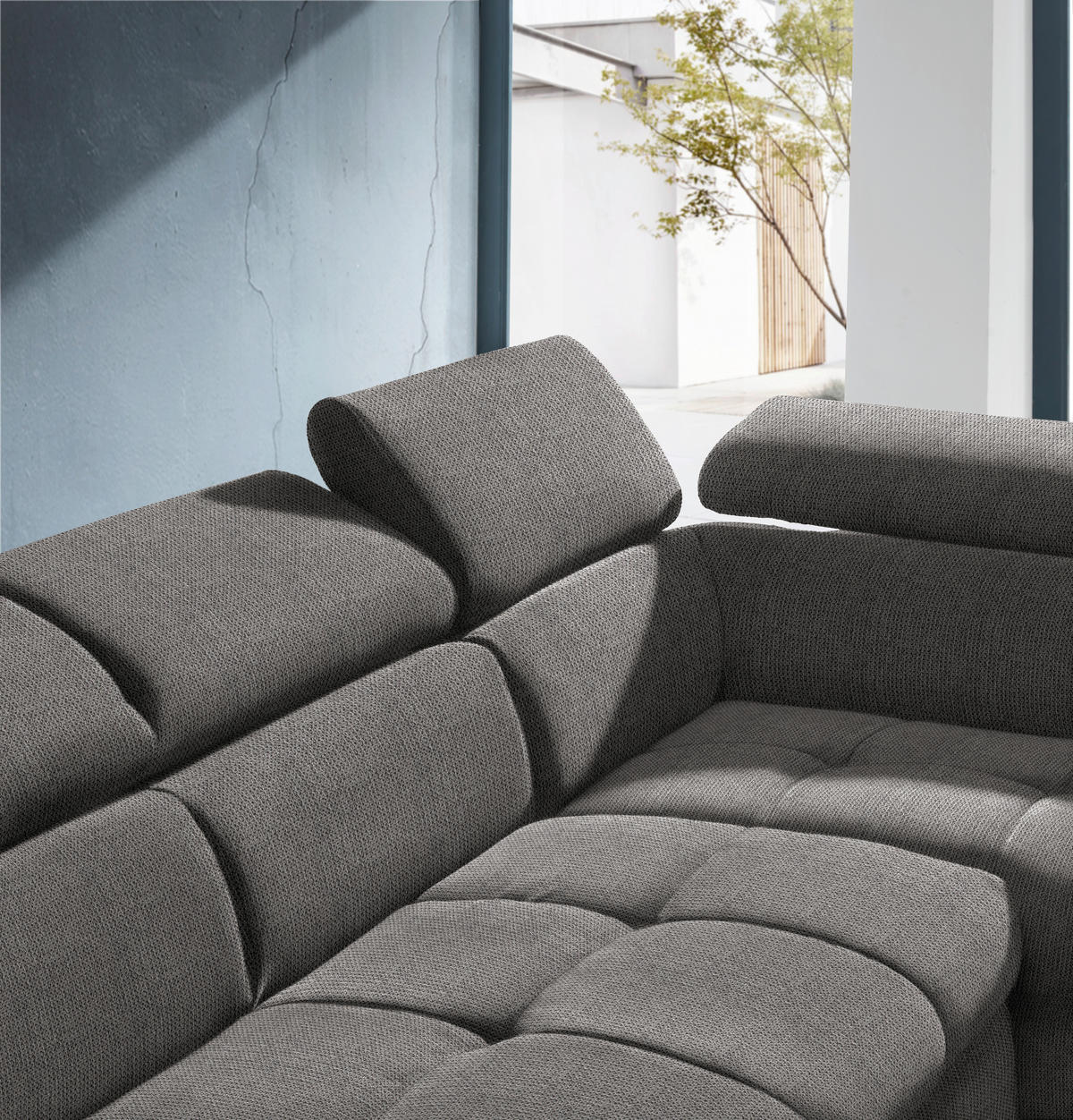ECKSOFA mit Funkion Grau Mikrofaser  - Schwarz/Grau, Design, Kunststoff/Textil (279/210cm) - Stylife