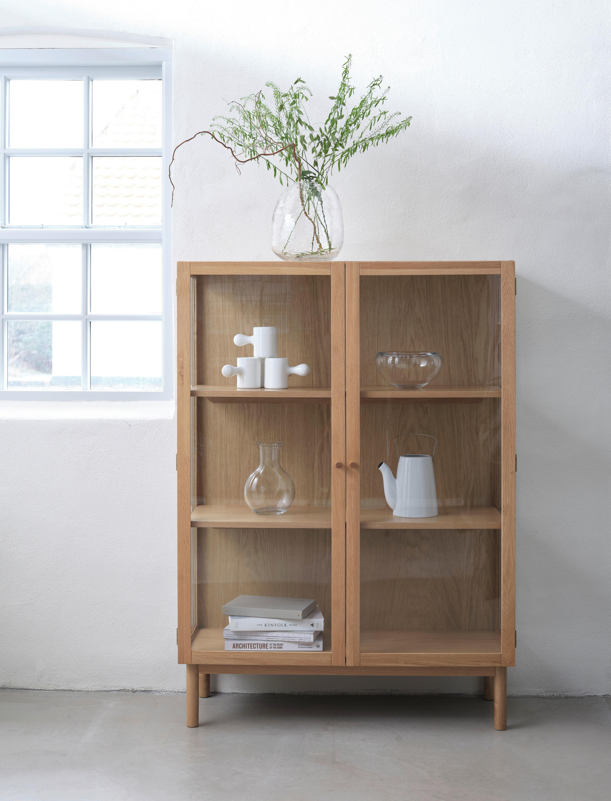 VITRINE in massiv, teilmassiv Eiche Eichefarben  - Eichefarben, Basics, Glas/Holz (100/140/40cm) - Boxxx