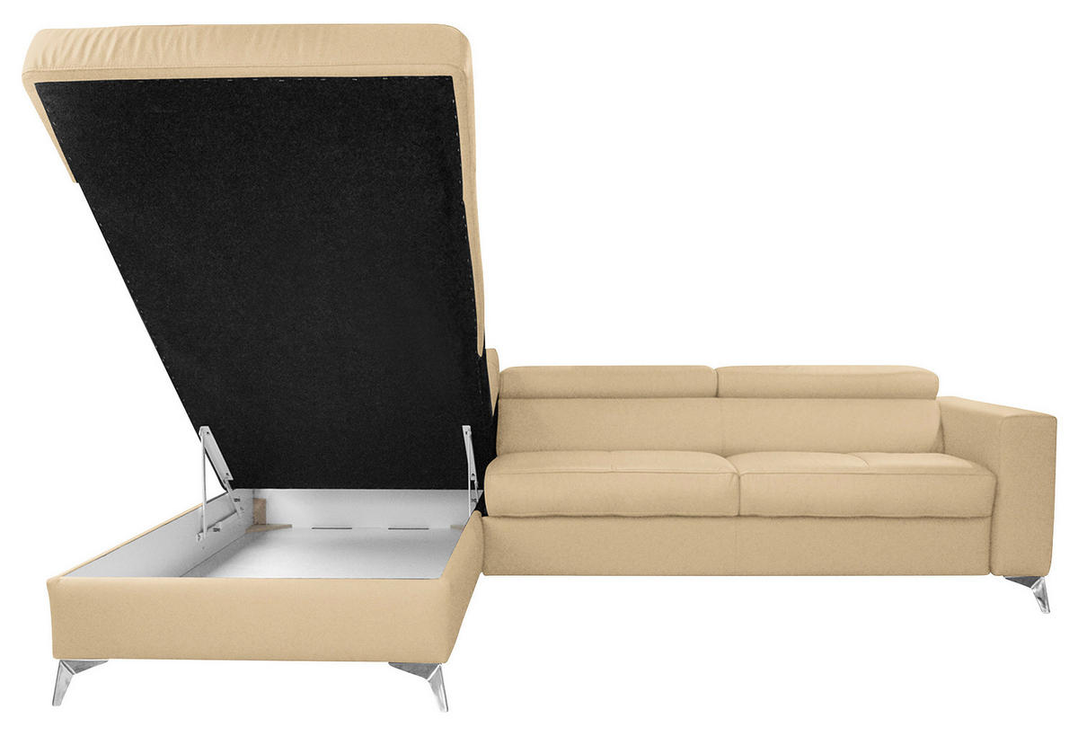 ECKSOFA MONDO Beige Echtleder Lederlook  - Chromfarben/Beige, Design, Leder/Textil (208/286cm) - Livetastic