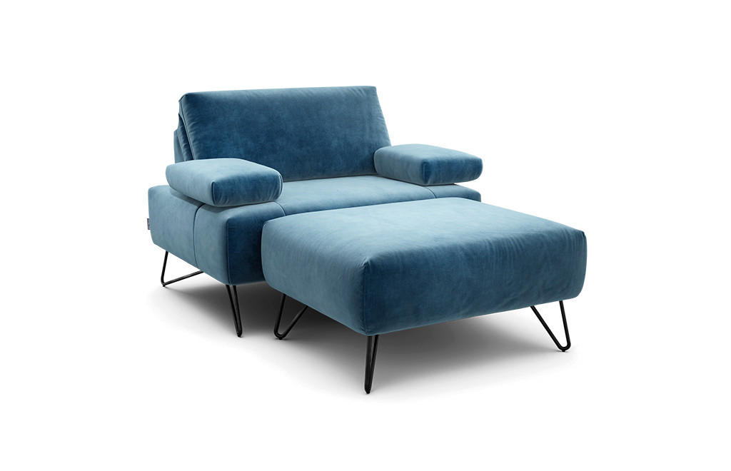 SESSELSET Samt Armteilverstellung    - Blau/Schwarz, Design, Textil/Metall (114-142/85/86-94cm) - SENSOO