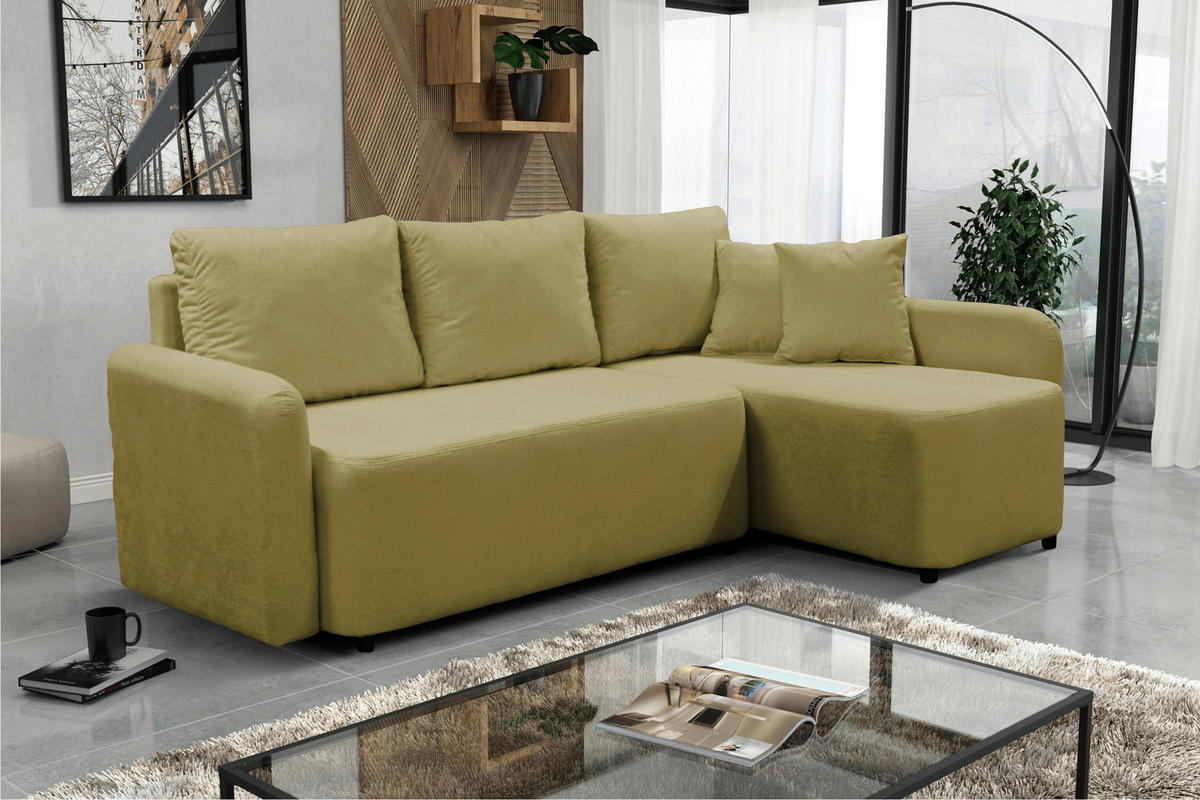 ECKSOFA STERN Grün Bouclé Zierkissen, Rückenkissen, Bettkasten  - Schwarz/Grün, Design, Kunststoff/Textil (207/152cm) - MID.YOU