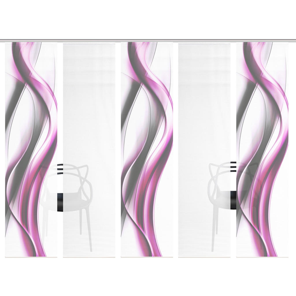 Thumbnail - Flächenvorhang Cara, Grau, Weiß, Pink, Textil, Graphik, 60x260 cm, Oeko-Tex® Standard 100, mit Beschwerungsstab, Flausch...