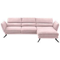 ECKSOFA Valdera in Velours Hellrosa  283/153 cm  - Hellrosa/Schwarz, Design, Textil/Metall (283/153cm) - Valdera