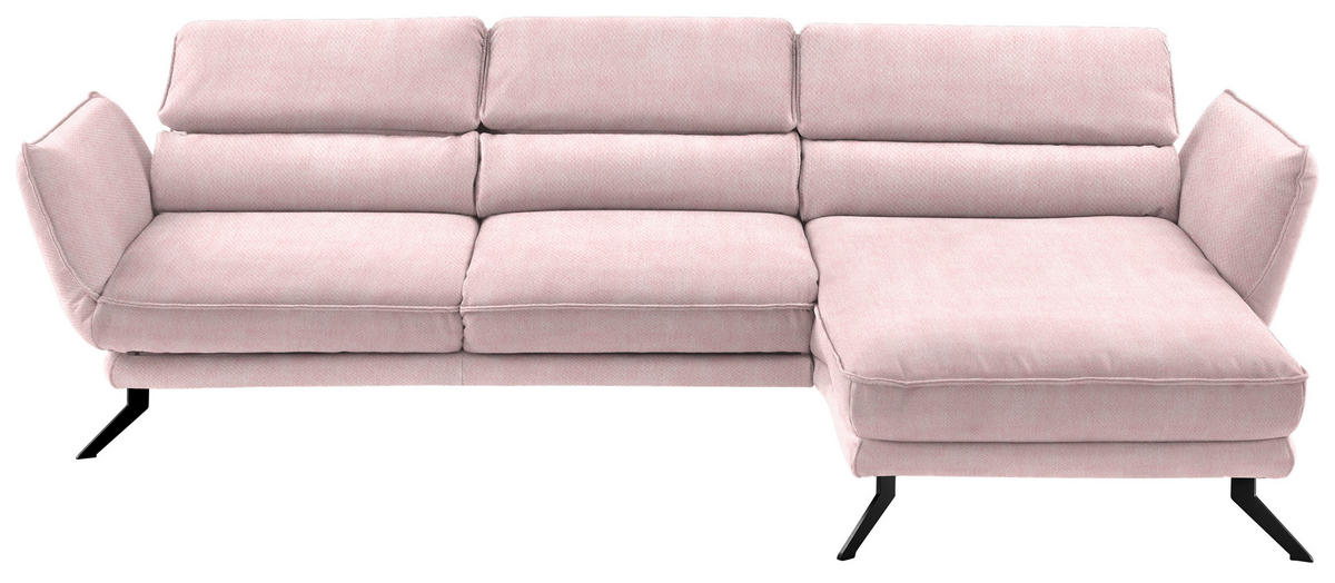 ECKSOFA Valdera in Velours Hellrosa  283/153 cm  - Hellrosa/Schwarz, Design, Textil/Metall (283/153cm) - Valdera