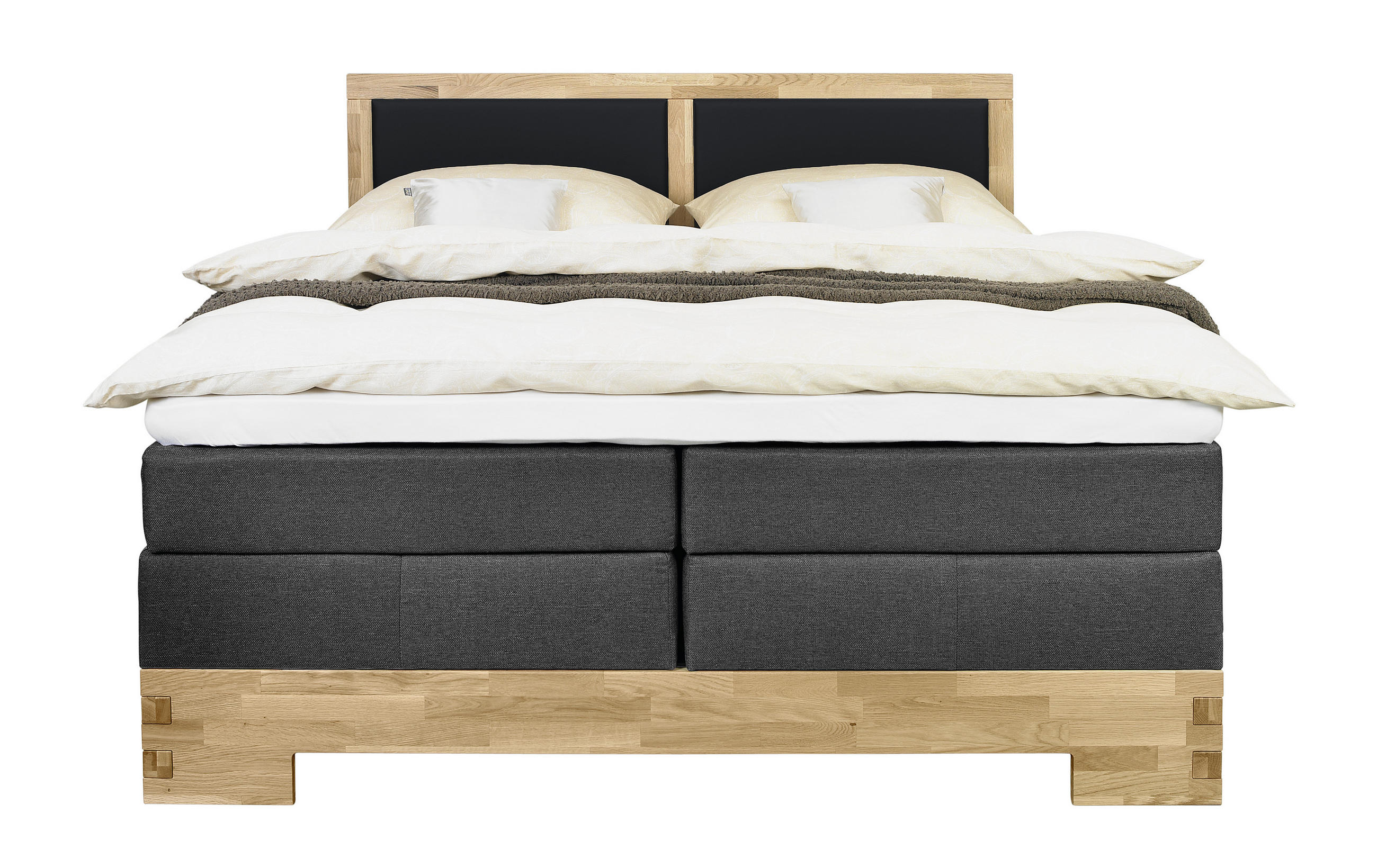 BOXSPRINGBETT 200/200 cm  in Schwarz, Eichefarben  - Eichefarben/Schwarz, Design, Holz/Textil (200/200cm) - Linea Natura