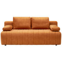 SCHLAFSOFA Velours Rostfarben Querschläfer  inkl. Rückenkissen, Armlehnenkissen, Bettkasten, Schlaffunktion, Rücken echt  - Rostfarben/Schwarz, KONVENTIONELL, Kunststoff/Textil (194/78-87/92cm) - MID.YOU