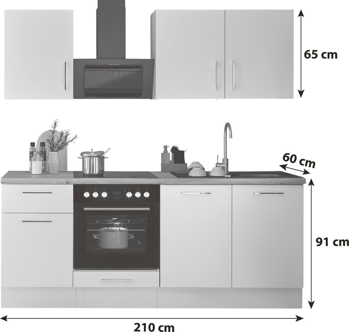 KÜCHENBLOCK 210 cm   in Weiß, Eiche Artisan  - Chromfarben/Weiß, Basics, Holzwerkstoff/Metall (210cm) - P & B