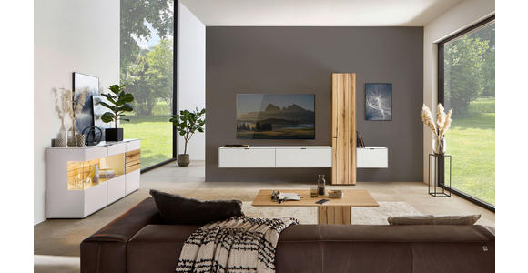 WOHNWAND in Weiß, Eichefarben 320,7/205,5/37,1 cm - Eichefarben/Weiß, Design, Glas/Holz (320,7/205,5/37,1cm) - Dieter Knoll