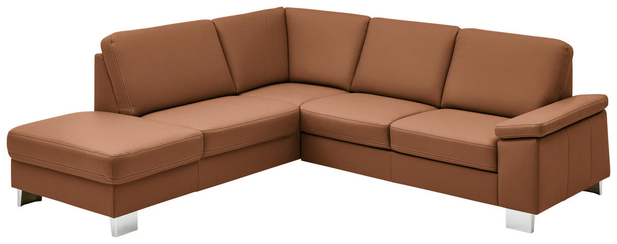 ECKSOFA  in Echtleder Cognac  235/248 cm  - Cognac/Alufarben, Design, Leder/Metall (235/248cm) - Beldomo Premium