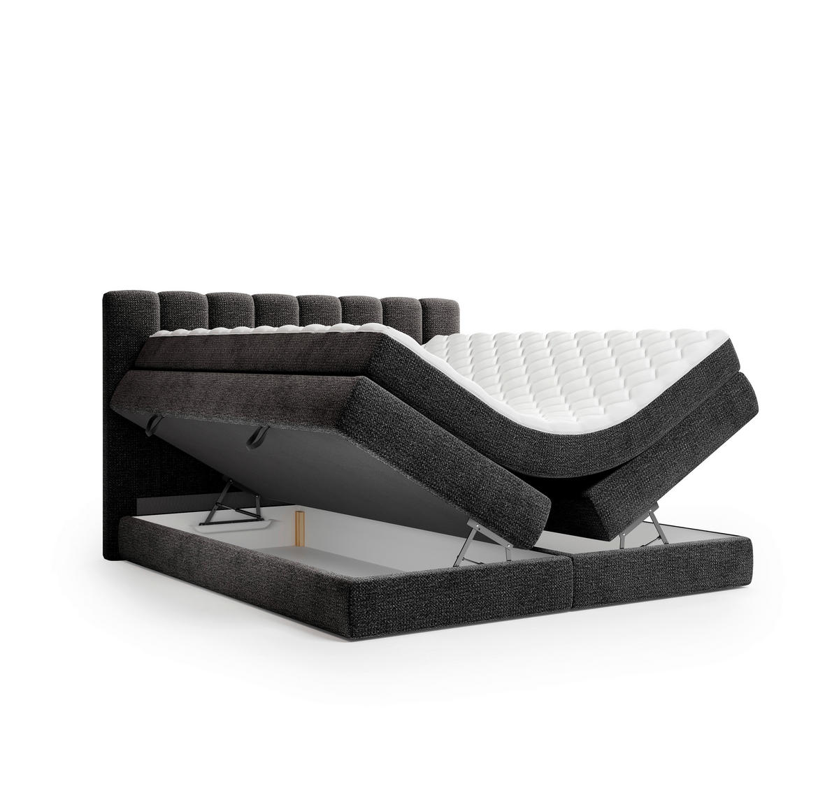 BOXSPRINGBETT 140/200 cm,  in Schwarz, Bettkasten, Matratzen, H2 + H3 = mittel + fest  - Schwarz, KONVENTIONELL, Kunststoff/Textil (140/200cm) - Carryhome