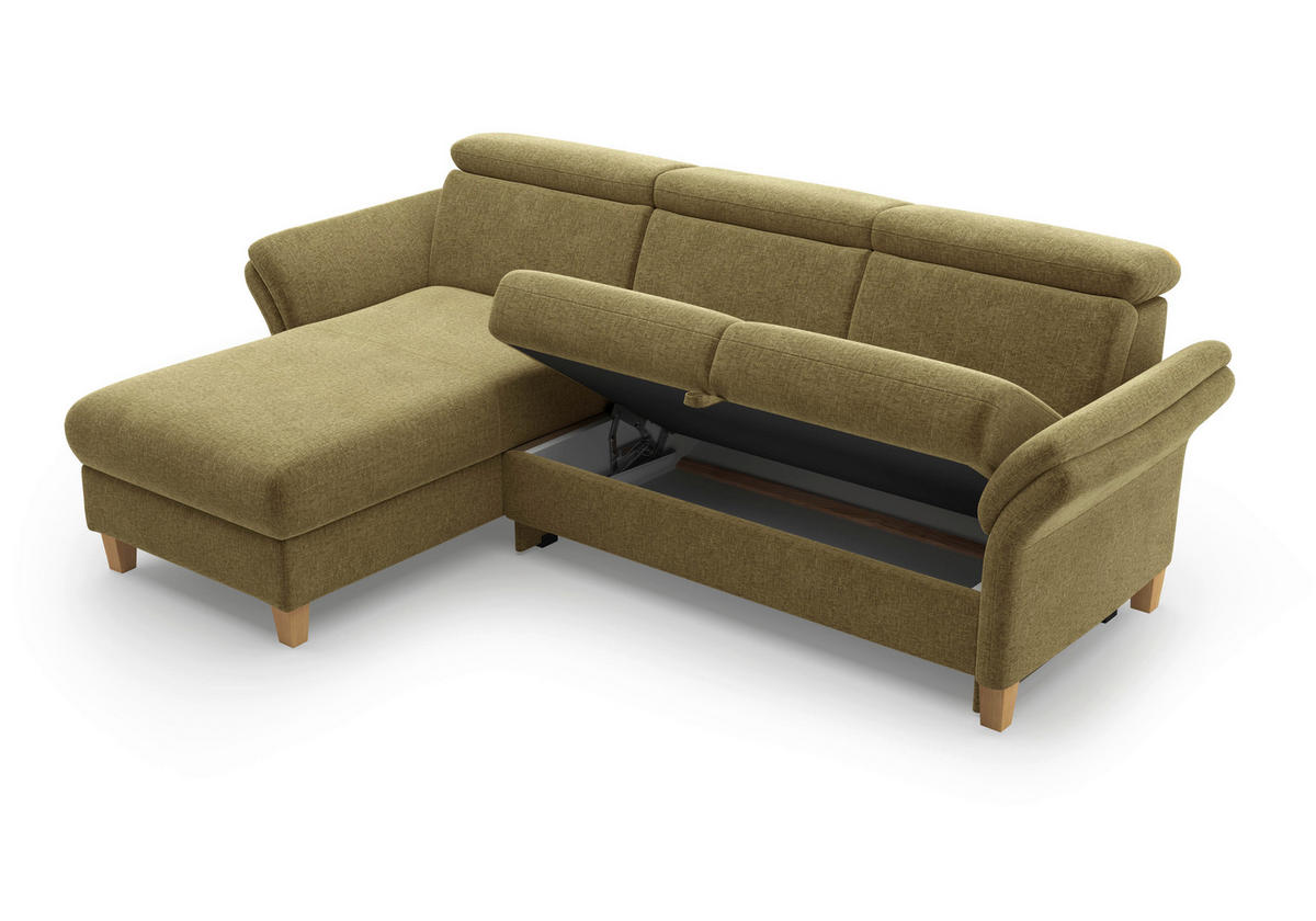 ECKSOFA GLENDALE E Olivgrün Flachgewebe  - Eichefarben/Olivgrün, KONVENTIONELL, Holz/Textil (166/253cm) - Sit & More