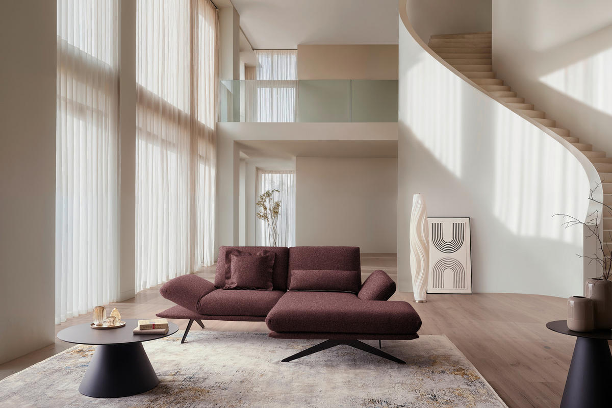 ECKSOFA  in Flachgewebe Bordeaux  234/155 cm  - Bordeaux/Schwarz, Design, Textil/Metall (234/155cm) - Dieter Knoll