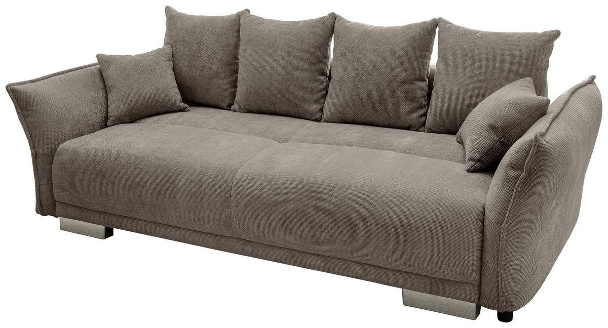 BIGSOFA Mikrofaser Graubraun  - Chromfarben/Graubraun, Basics, Kunststoff/Textil (242/71/90/131cm) - Livetastic