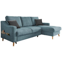 ECKSOFA Blau Mikrofaser  - Blau/Schwarz, Design, Holz/Textil (228/150cm) - MID.YOU