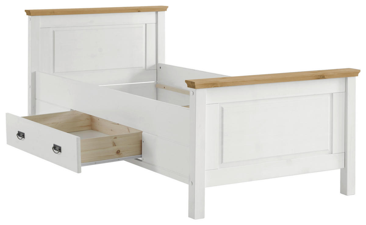 BETT 90/200 cm  in Weiß, Laugenfarbig  - Laugenfarbig/Weiß, ROMANTIK / LANDHAUS, Holz (90/200cm) - Boxxx