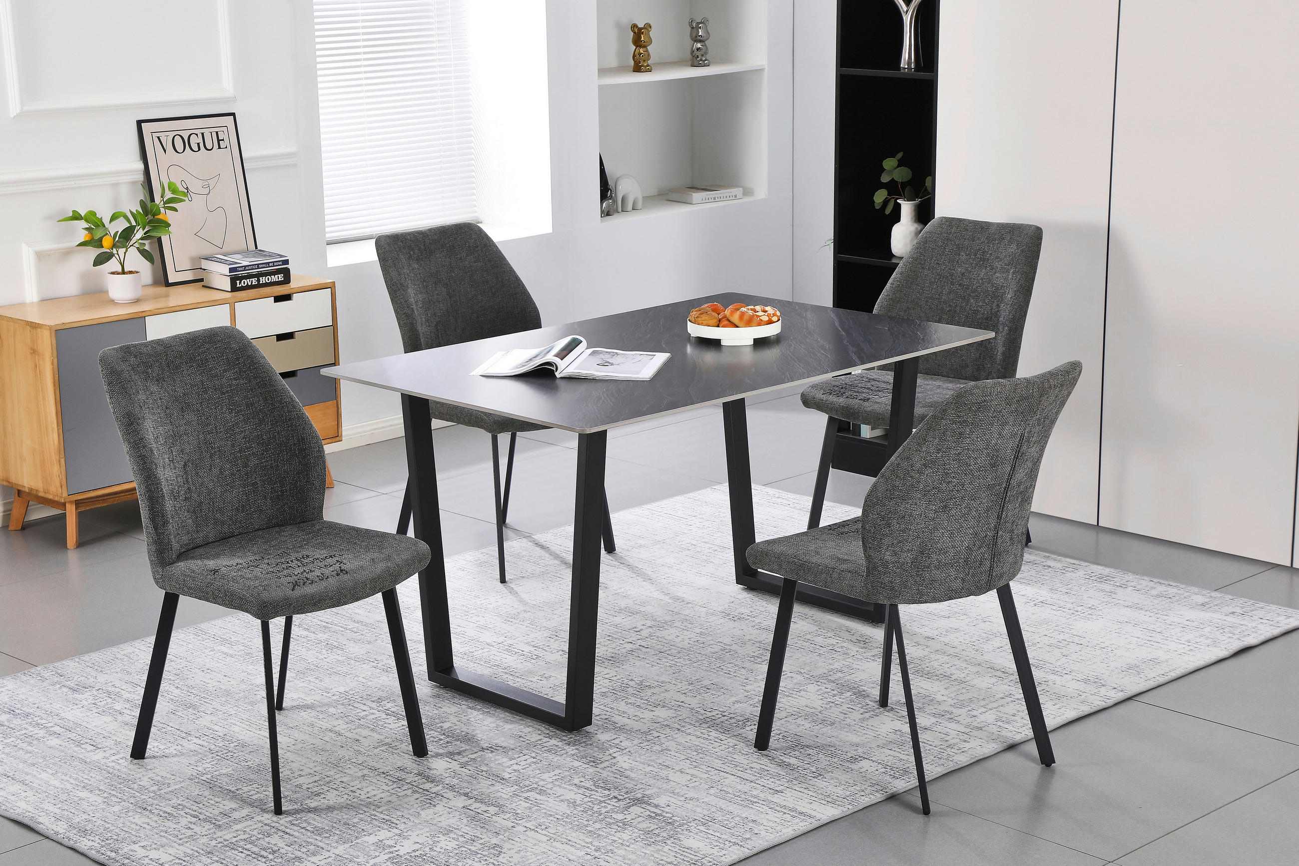 ESSTISCH rechteckig Anthrazit  - Anthrazit/Schwarz, KONVENTIONELL, Stein/Metall (140/76/90cm) - MID.YOU