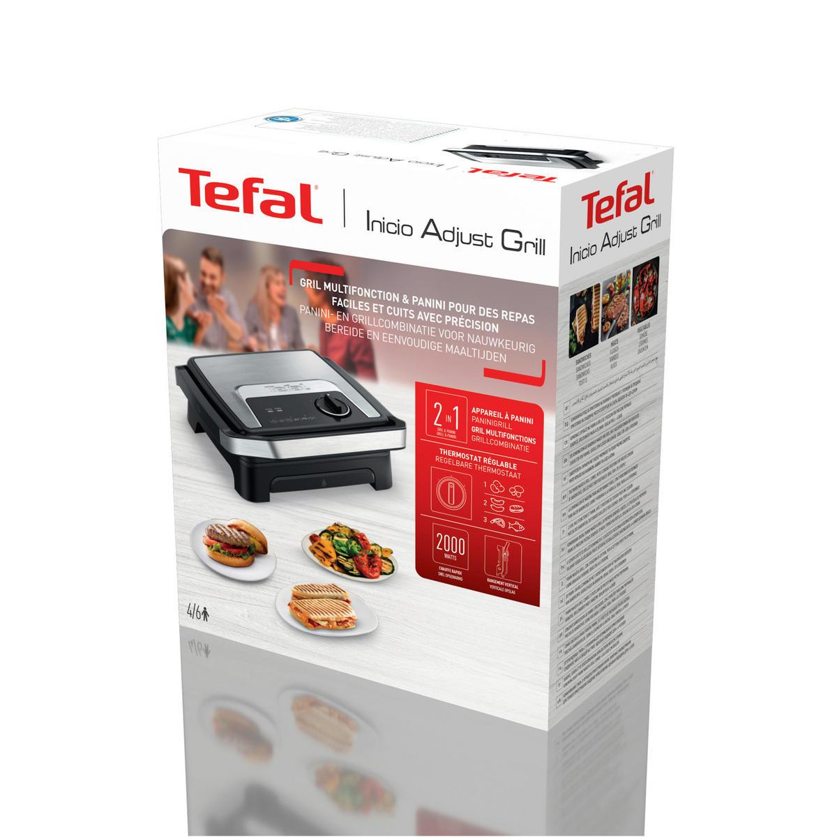 KONTAKTNI ŽAR  Tefal Inicio Adjust 2in1, Panini Maker & Grill - barve nerjavečega jekla, Basics, kovina (37.4/43.6/19cm) - Tefal