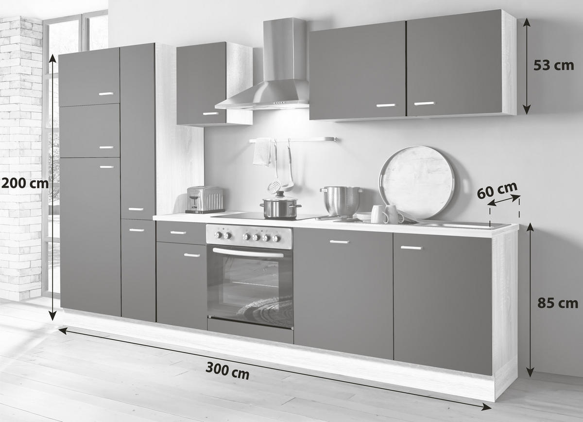 KÜCHENBLOCK 300 cm   in Dunkelbraun, Sonoma Eiche  - Dunkelbraun/Silberfarben, KONVENTIONELL, Holzwerkstoff/Kunststoff (300cm) - Menke