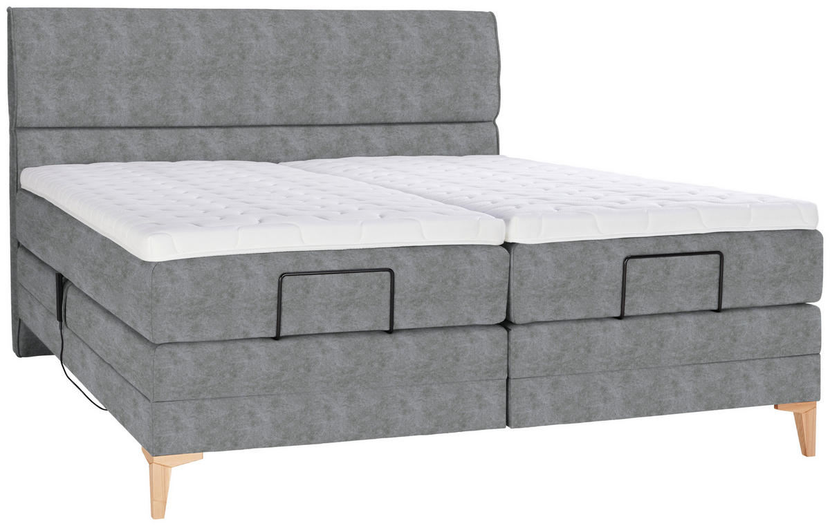 BOXSPRINGBETT 180/200 cm  in Grau  - Eichefarben/Grau, Konventionell, Holz/Textil (180/200cm) - Voleo