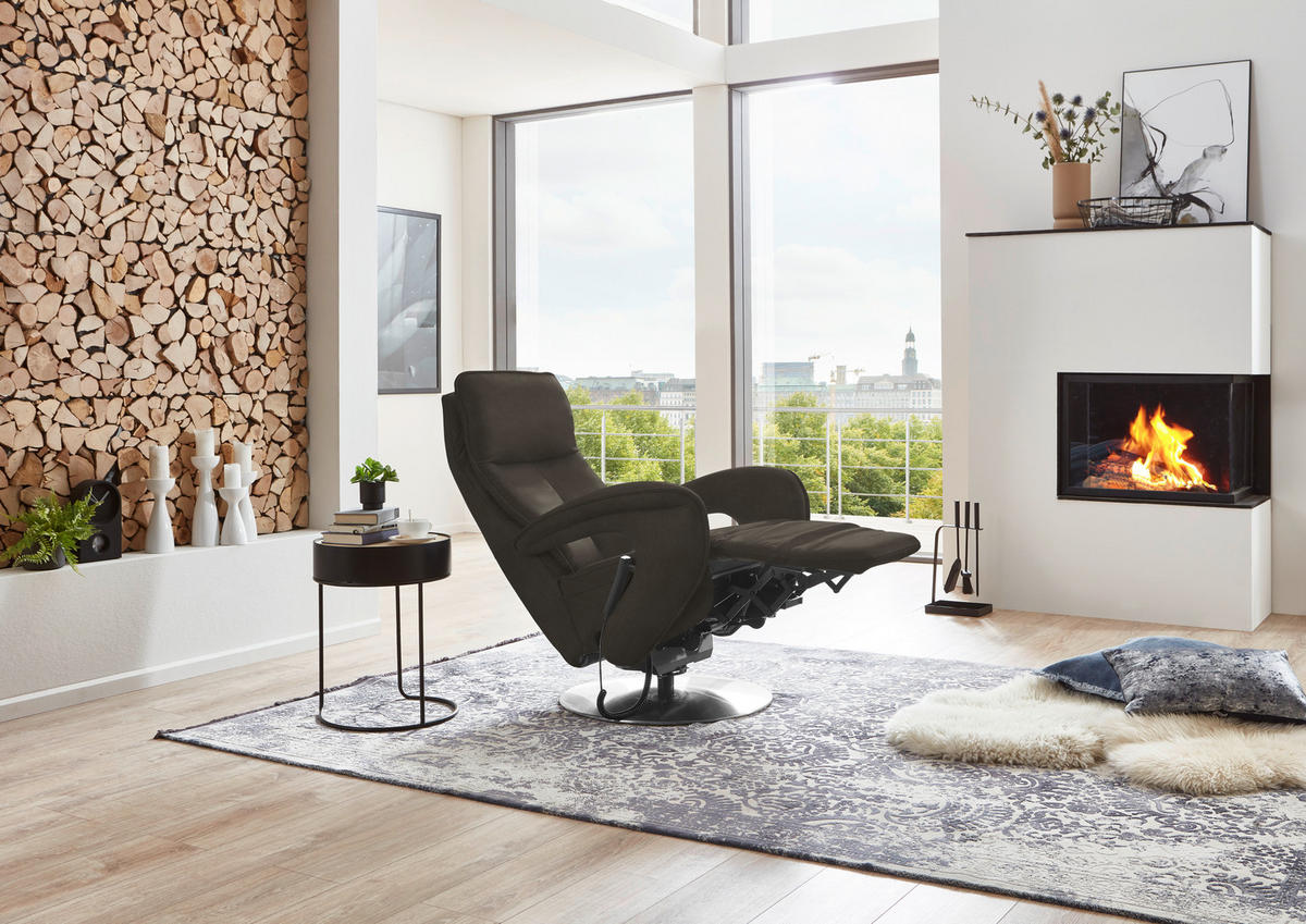 RELAXSESSEL in Leder Graubraun  - Chromfarben/Graubraun, Design, Leder/Metall (77/110/87cm) - Valdera