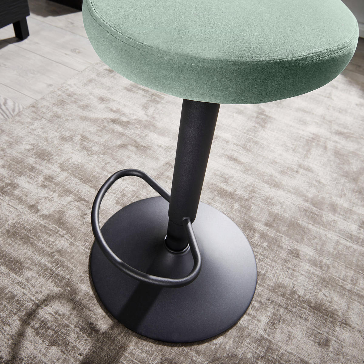 BARHOCKER Samt Grün Sitzfläche 360° drehbar  - Schwarz/Grün, MODERN, Textil/Metall (40/79/40cm) - MID.YOU