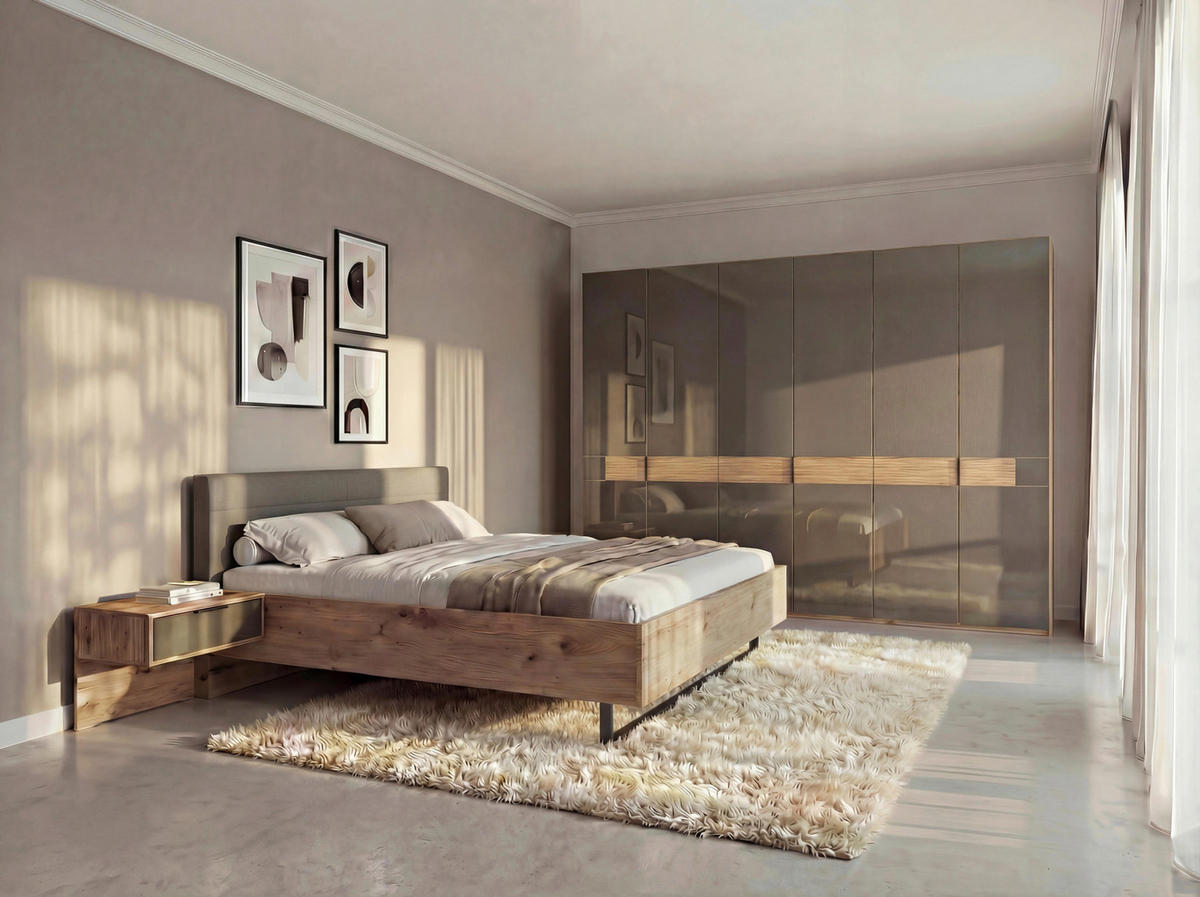 SCHLAFZIMMER Dunkelbraun, Eiche Bianco  - Eiche Bianco/Dunkelbraun, Design, Glas/Holz (180/200cm) - Musterring