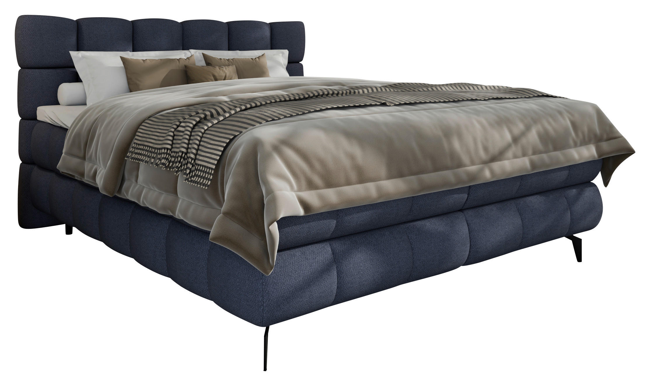 BOXBETT 160/200 cm,  in Blau, Bettkasten, Topper, H3 + H3 = fest  - Blau/Schwarz, Trend, Textil/Metall (160/200cm) - Esposa