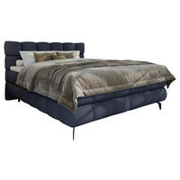 BOXBETT 160/200 cm,  in Blau, Bettkasten, Topper, H3 + H3 = fest  - Blau/Schwarz, Trend, Textil/Metall (160/200cm) - Esposa