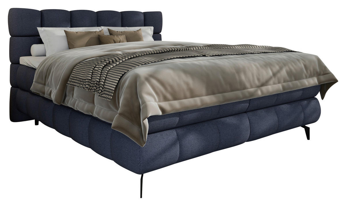 BOXBETT 160/200 cm,  in Blau, Bettkasten, Topper, H3 + H3 = fest  - Blau/Schwarz, Trend, Textil/Metall (160/200cm) - Esposa