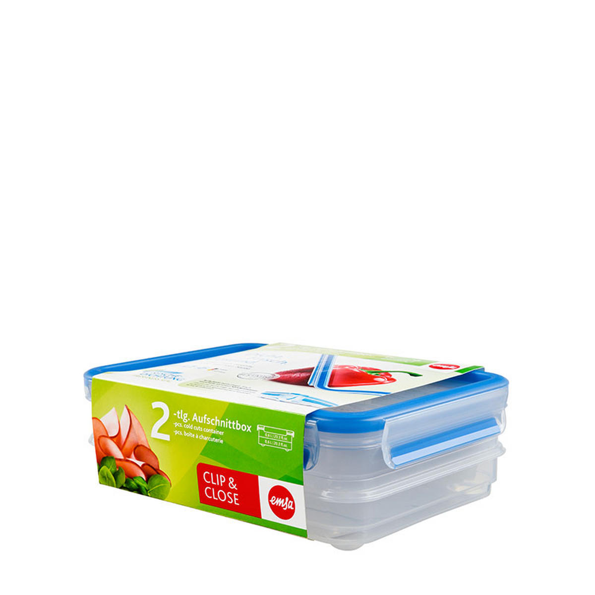 Frischhaltedosen-Set CLIP & CLOSE 2-teilig  - Klar/Hellblau, Basics, Kunststoff (0,6l) - Emsa