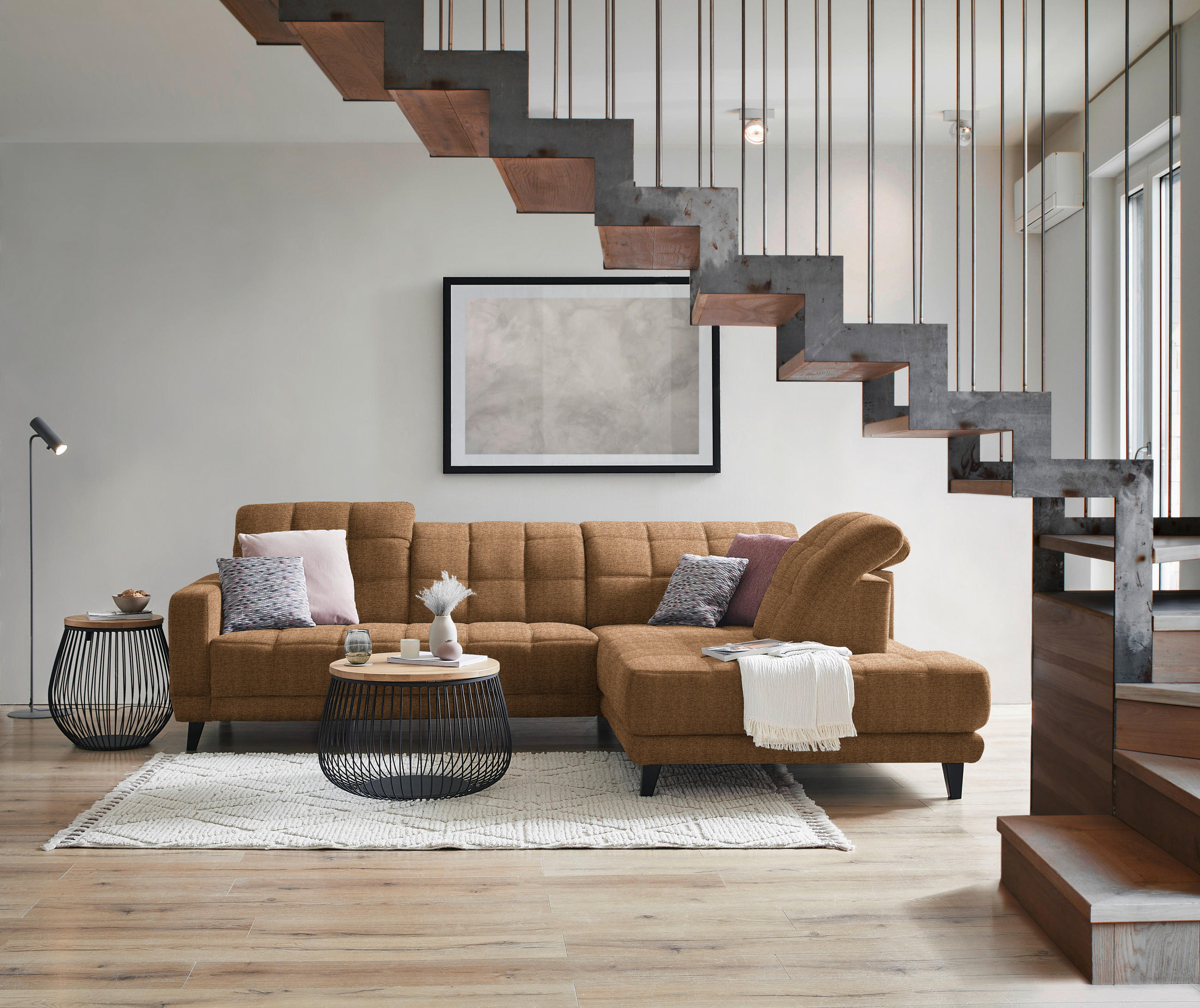 ECKSOFA in Webstoff Braun  - Schwarz/Braun, Design, Holz/Textil (302/216cm) - Xora