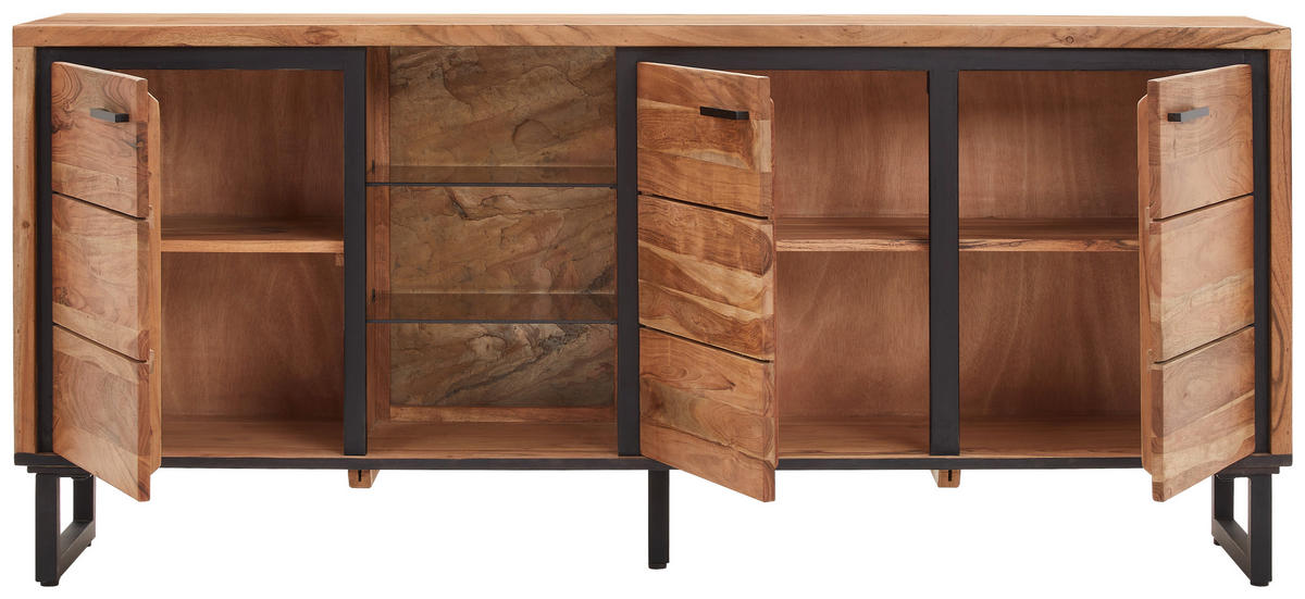 SIDEBOARD 175/77/40 cm  - Schwarz/Akaziefarben, MODERN, Glas/Holz (175/77/40cm) - Carryhome