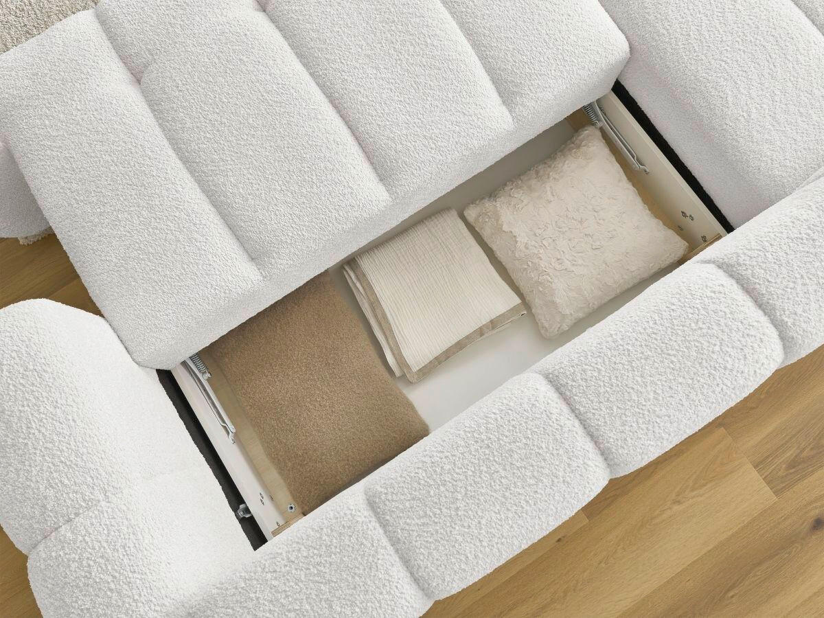 ECKSCHLAFSOFA FUJI Bouclé Weiß  inkl.  - Schwarz/Weiß, MODERN, Kunststoff/Textil (292/160cm)