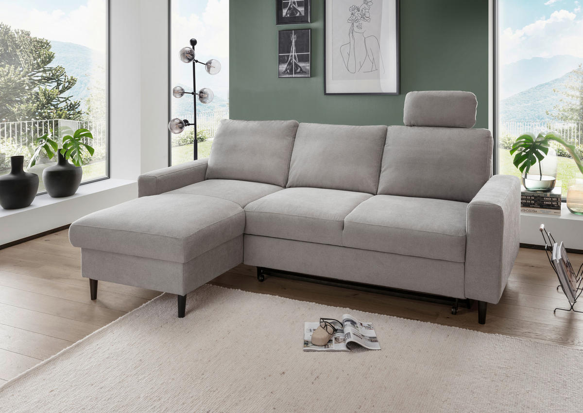 ECKSCHLAFSOFA Chenille Grau  - Schwarz/Grau, MODERN, Holz/Textil (147/234cm) - Livetastic