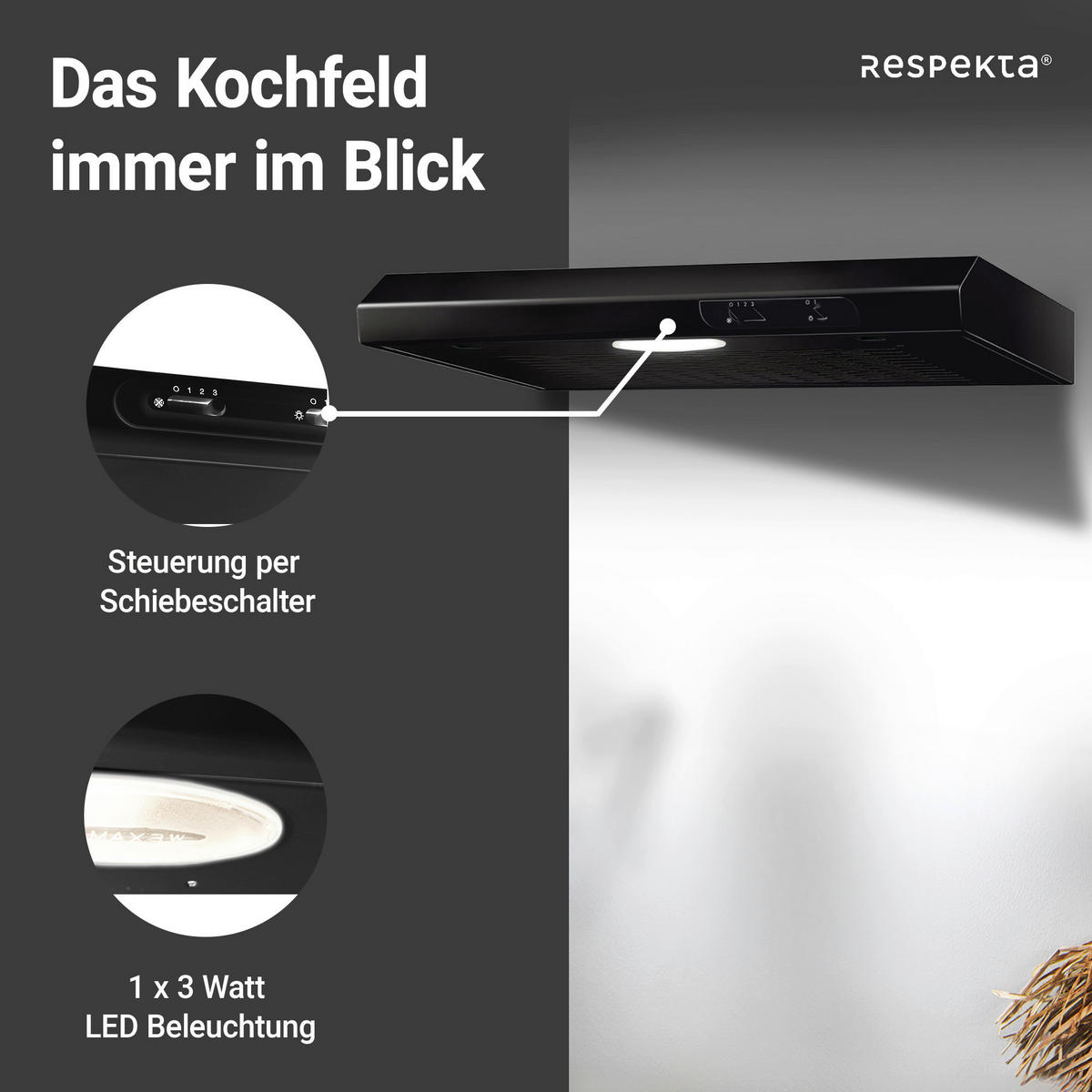 FLÄKTKÅPA DH630SL  - svart, Trend, metall (60/7,6/47cm) - Respekta