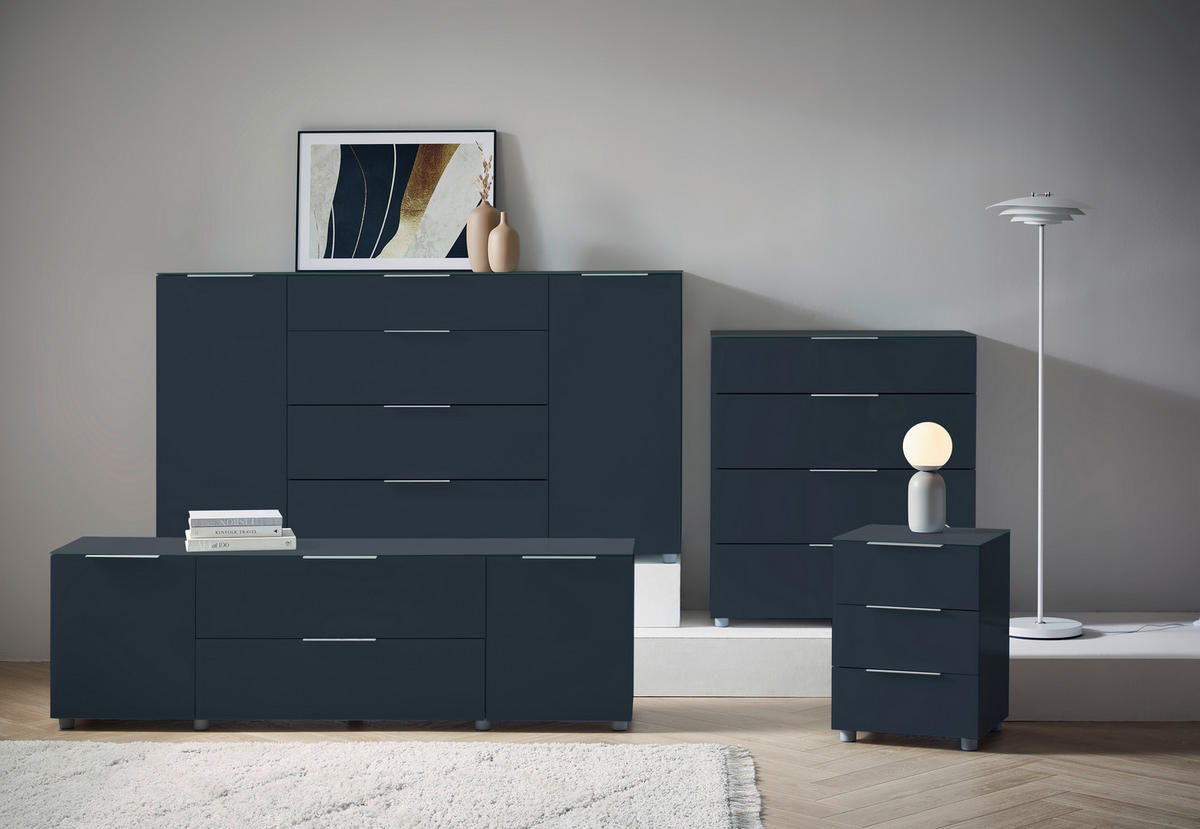 Comodă Cu Uși 181/99,3/40 cm  - antracit/culoare aluminiu, Design, plastic/sticlă (181/99,3/40cm) - Voleo