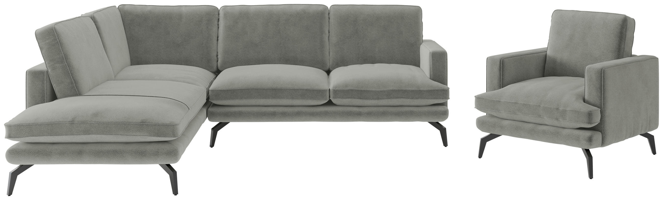 SITZGARNITUR in Flachgewebe Grau  - Schwarz/Grau, Design, Textil/Metall (202/250cm) - Livetastic