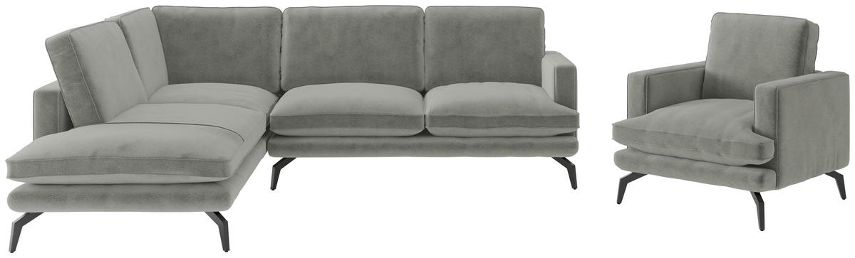 SITZGARNITUR in Flachgewebe Grau  - Schwarz/Grau, Design, Textil/Metall (202/250cm) - Livetastic