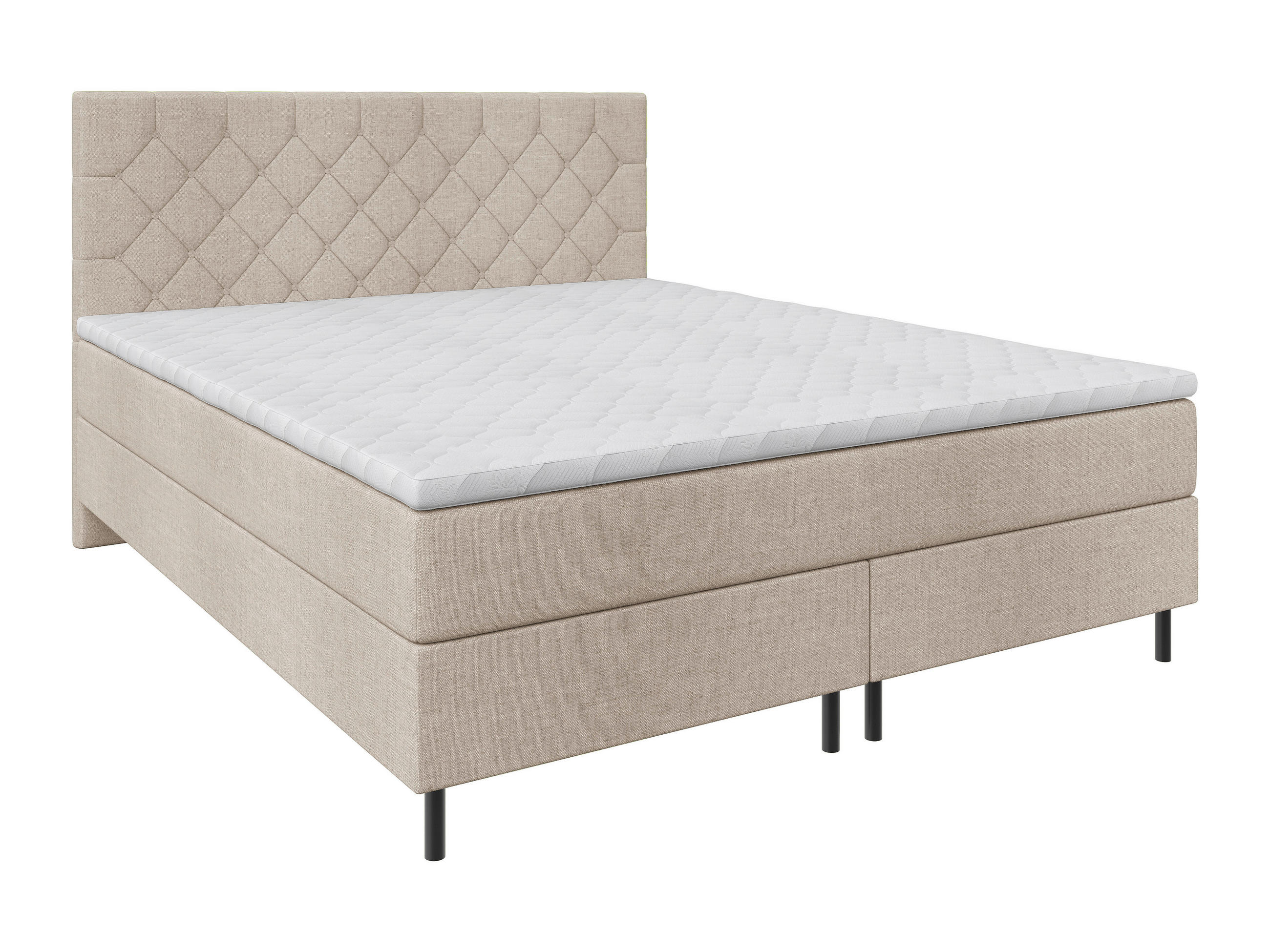 BOXSPRINGBETT 180/200 cm,  in Beige, Matratze, Topper, H2 + H2 = mittel  - Beige/Schwarz, KONVENTIONELL, Textil/Metall (180/200cm) - Chameo